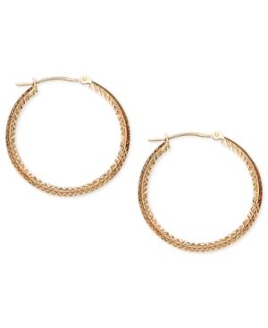 14k Rose Gold Earrings, Diamond Cut Hoop Earrings