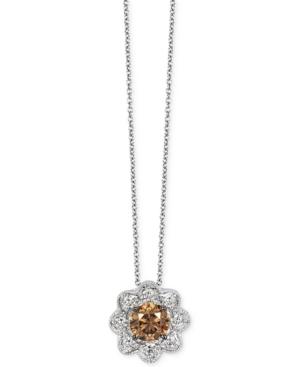 Le Vian Chocolatier Chocolate And White Diamond Flower Pendant Necklace (5/8 Ct. T.w.) In 14k White Gold