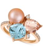 Le Vian Multi-gemstone (2-9/10 Ct. T.w.), Cultured Freshwater Pearl (9mm) And Diamond (1/4 Ct. T.w.) Ring In 14k Rose Gold