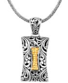 Bali Heritage Signature Carving Hamerred Sterling Silver Pendant Necklace Embellished By 18k Gold Accents, 18 Length
