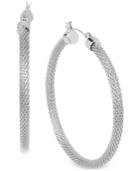 Touch Of Silver Mesh Hoop Earrings In Silver-plated Brass