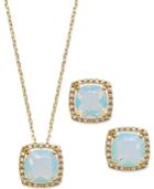 City By City Gold-tone Crystal And Cubic Zirconia Cushion-cut Halo Earrings And Pendant Necklace