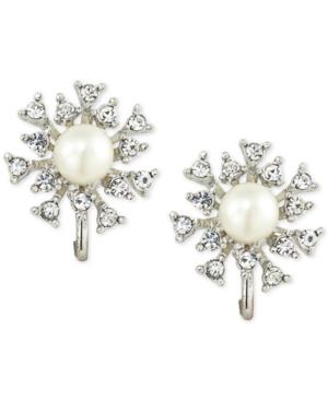 Carolee Silver-tone Crystal And Imitation Pearl Clip-on Stud Earrings