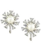 Carolee Silver-tone Crystal And Imitation Pearl Clip-on Stud Earrings