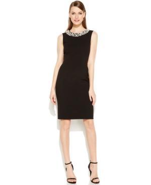 Calvin Klein Sleeveless Pearl-bead-trim Sheath