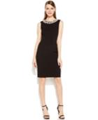 Calvin Klein Sleeveless Pearl-bead-trim Sheath