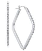 Diamond Accent Square Hoop Earrings In Platinum Over Sterling Silver