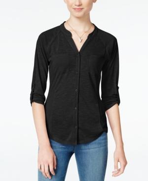 Almost Famous Juniors' Lace-back Utility Shirt