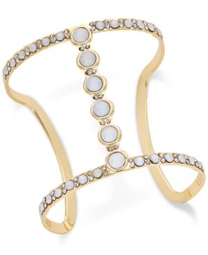 Inc International Concepts Gold-tone White Stone Linear Open Cuff Bracelet, Only At Macy's