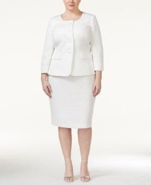 Le Suit Plus Size Textured Collarless Skirt Suit
