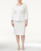 Le Suit Plus Size Textured Collarless Skirt Suit