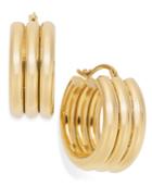 Signature Gold Triple Ribbed Hoop Earrings In 14k Gold Over Resin