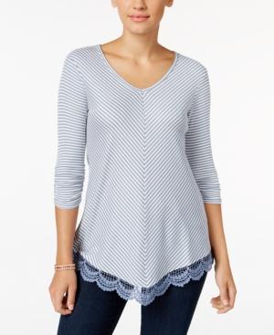 Style & Co. Petite Striped Crochet-hem Top, Only At Macy's