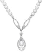 Arabella Cultured Freshwater Pearl (8mm) And Swarovski Zirconia 17 Pendant Necklace In Sterling Silver