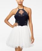 Blondie Nites Juniors' Embellished Halter Fit & Flare Dress