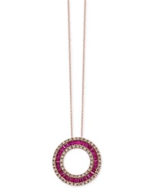 Amore By Effy Ruby (1-5/8 Ct. T.w.) And Diamond (1/3 Ct. T.w.) Circle Pendant Necklace In 14k Rose Gold
