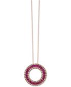 Amore By Effy Ruby (1-5/8 Ct. T.w.) And Diamond (1/3 Ct. T.w.) Circle Pendant Necklace In 14k Rose Gold