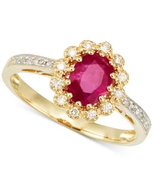 Rare Featuring Gemfields Certified Ruby (2/3 Ct. T.w.) And Diamond (1/10 Ct. T.w.) Ring In 14k Gold