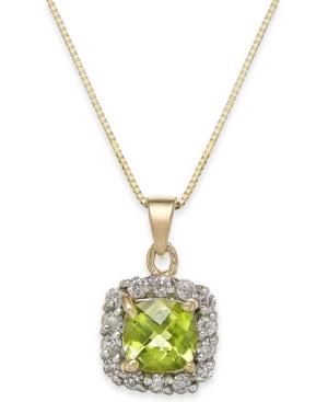 Peridot (1-1/10 Ct. T.w.) & Diamond (1/4 Ct. T.w.) Halo 18 Pendant Necklace In 14k Gold