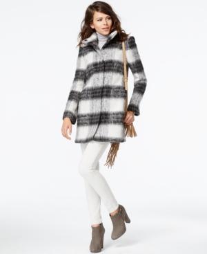 Kensie Stand-collar Plaid Coat