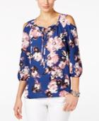 Ny Collection Petite Printed Cold-shoulder Top