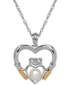 Cultured Freshwater Pearl (5mm) And Diamond Accent Heart Pendant Necklace In Sterling Silver And 14k Gold