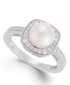 Cultured Freshwater Pearl (8mm) And Diamond (1/4 Ct. T.w.) Ring In 14k White Gold
