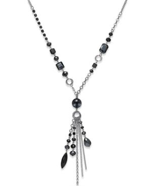 C.a.k.e. By Ali Khan Silver-tone Black Bead Long Tassel Necklace