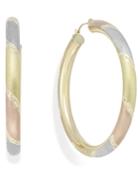 Tri-tone Diamond-cut Hoop Earrings In 14k Gold