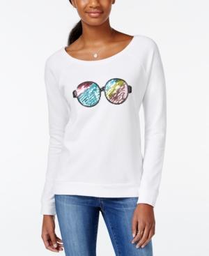 Pretty Rebellious Juniors' Sequin Sunglasses Zipper High-low Sweatshirt