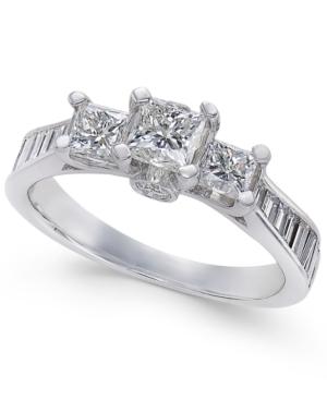 Diamond Princess Three-stone Engagement Ring (1-1/2 Ct. T.w.) In 14k White Gold