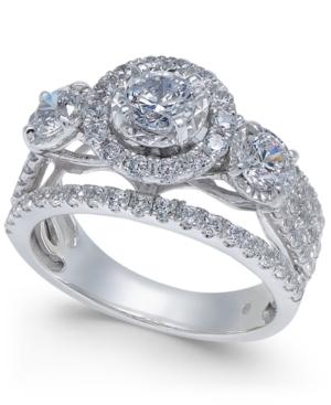 Diamond Three-stone Openwork Pave Engagement Ring (2 Ct. T.w.) In 14k White Gold