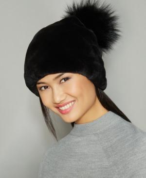 The Fur Vault Fox-fur-pom Rabbit Fur Beanie