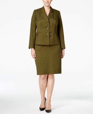 Le Suit Plus Size Melange Three-button Skirt Suit