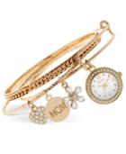 Style & Co. Women's Gold-tone Mom Charm Bangle Bracelet Watch 22mm Sy045g, Only At Macy's