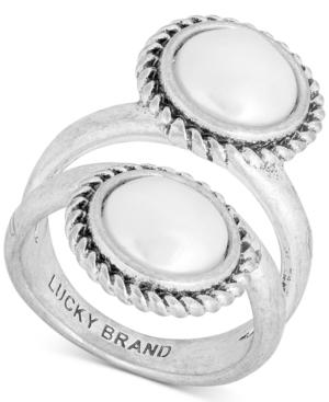 Lucky Brand Silver-tone Imitation Pearl Double-row Ring