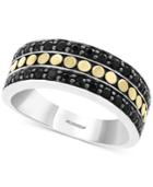 Effy Men's Black Sapphire Two-tone Band (1-1/5 Ct. T.w.) In Sterling Silver & 18k Gold