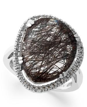 Sterling Silver Ring, Black Rutilated Quartz (11-1/5 Ct. T.w.) And Diamond (1/4 Ct. T.w.) Ring