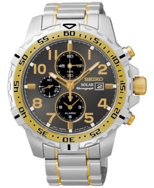 Seiko Men's Solar Alarm Chronograph Two-tone Stainless Steel Bracelet Watch 45mm Ssc304