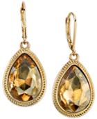 2028 Gold-tone Light Brown Faceted Pear Drop Earrings