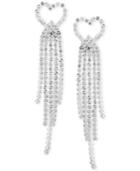 Say Yes To The Prom Silver-tone Crystal Heart & Fringe Linear Drop Earrings
