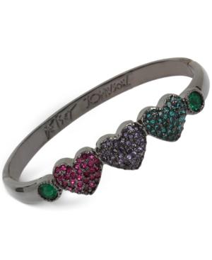 Betsey Johnson Hematite-tone Pave Heart Bangle Bracelet