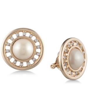 Carolee Gold-tone Imitation Pearl & Pave Halo Clip-on Earrings