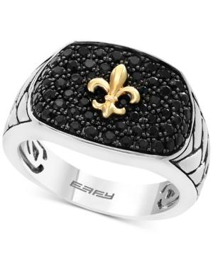 Effy Men's Black Sapphire Fleur-de-lis Ring (1-1/2 Ct. T.w.) In Sterling Silver & 14k Gold