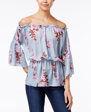 Say What? Juniors' Printed Off-the-shoulder Peasant Top