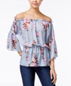 Say What? Juniors' Printed Off-the-shoulder Peasant Top