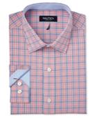 Nautica Men's Classic-fit Red And Blue Tattersall Dress Shirt