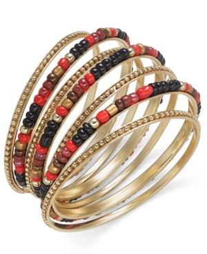 Thalia Sodi Gold-tone Red Beaded Bangle Bracelet