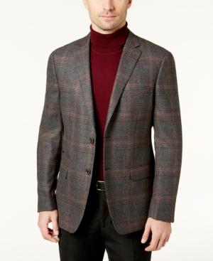 Tallia Men's Slim-fit Charcoal & Burgundy Plaid Soft-constructed Sport Coat