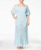 R & M Richards Plus Size Embellished Cold-shoulder Gown